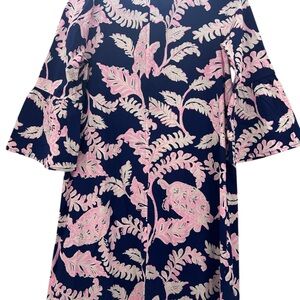 Lilly Pulitzer Dress S Navy Pink Tropical Print Ruffle Sleeve V-Neck Shift Dress